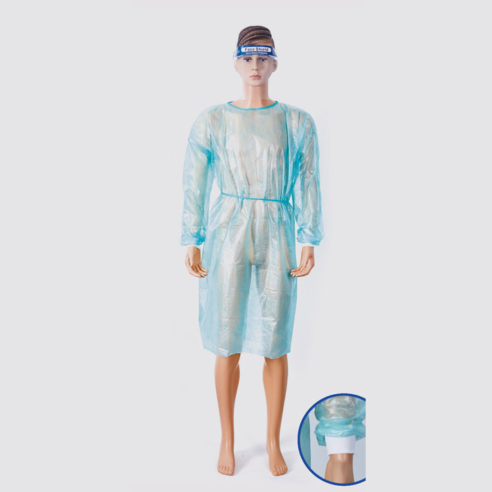 Isolation gown with knitted wrist cuffs